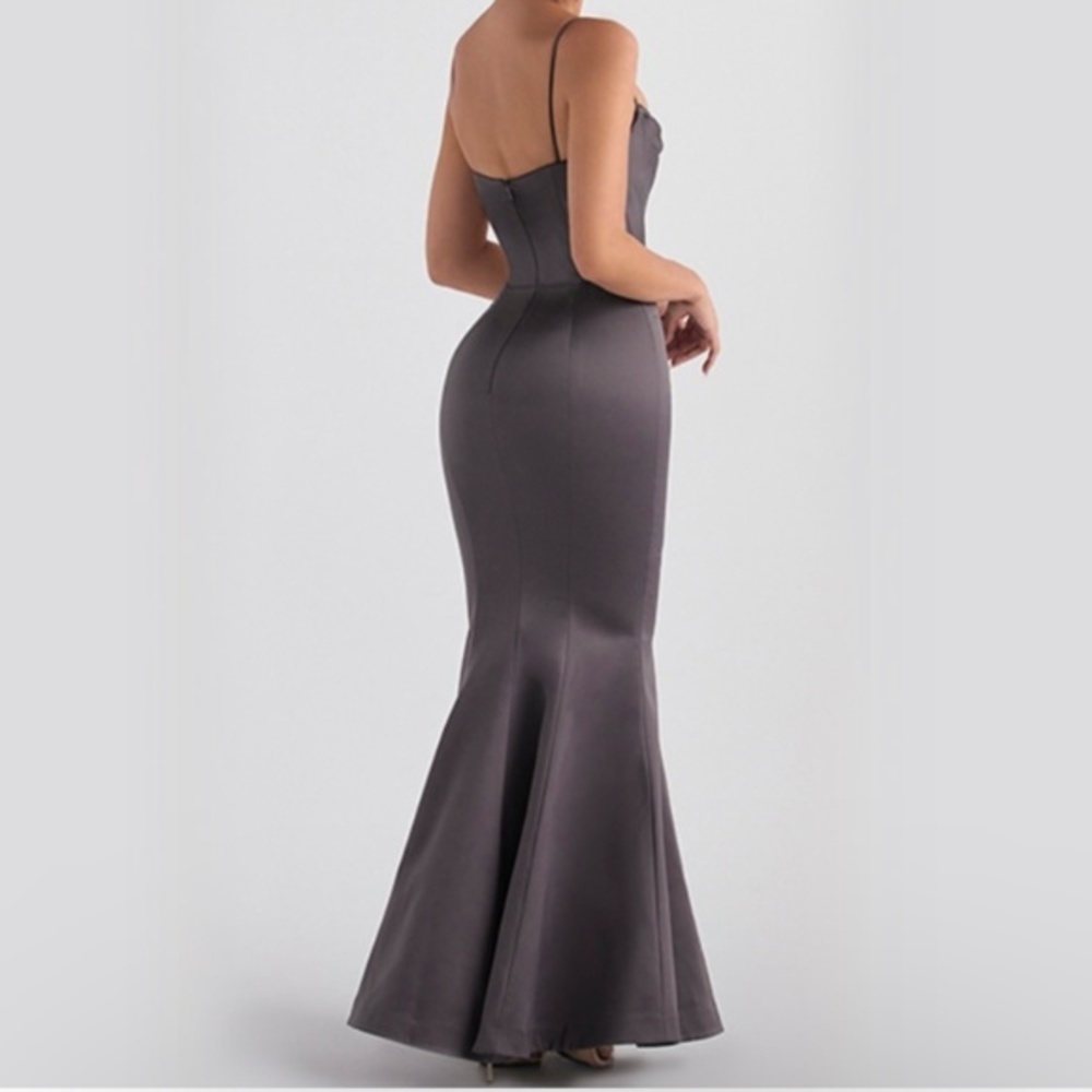 House Of Cb Violette Satin Mermaid Gown Dark Grey Gem